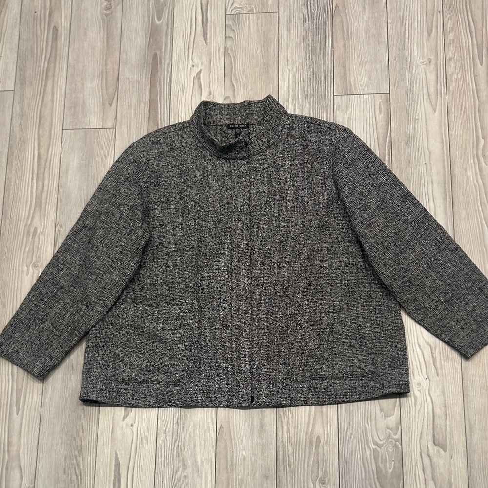 Eileen Fischer Organic Tweed Lightweight Classic Women's 1X Zip-Front Jacket